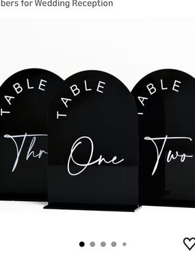 Black Acrylic Arched Table Numbers with White Script